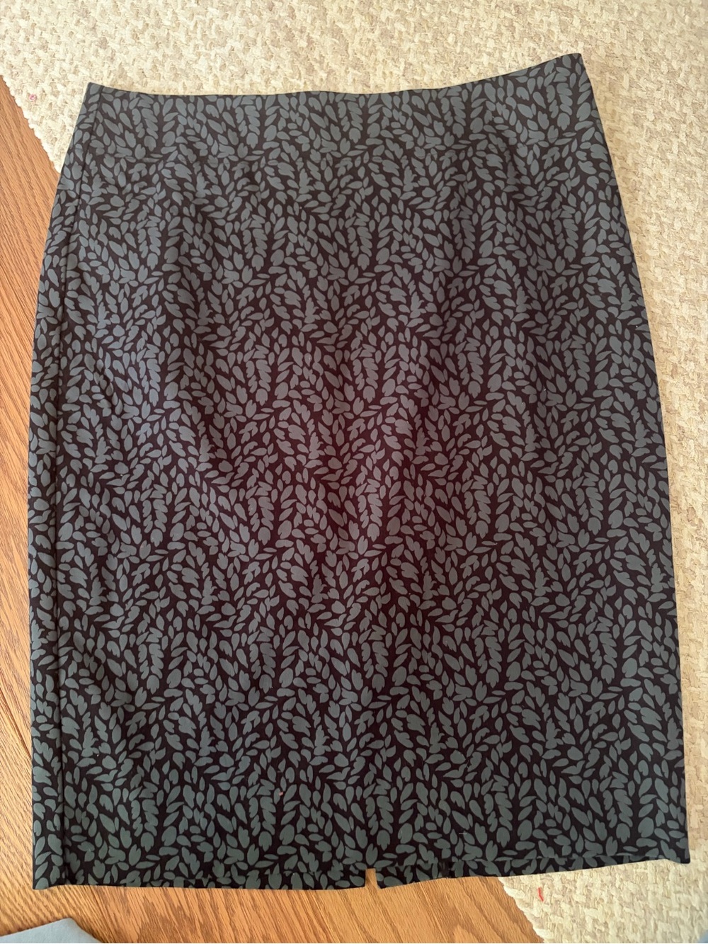 LOFT Black Pencil Skirt with Green Leaf Motif